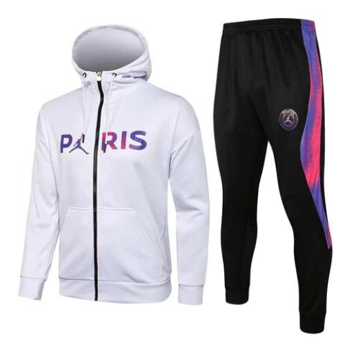 KIT CHAQUETA BLANCA CON CAPUCHA PARIS + CHÁNDAL PSG X JORDAN 2021/22