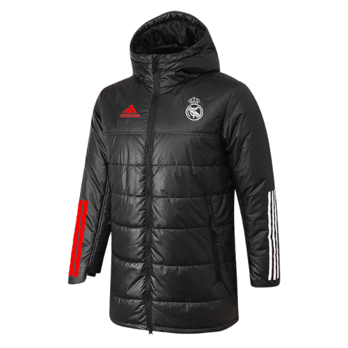 CHAQUETA DE INVIERNO CON CAPUCHA Y CREMALLERA NEGRA REAL MADRID 2021