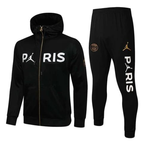 KIT CHAQUETA CON CAPUCHA + CHÁNDAL NEGRO ORO PSG X JORDAN 2021/22