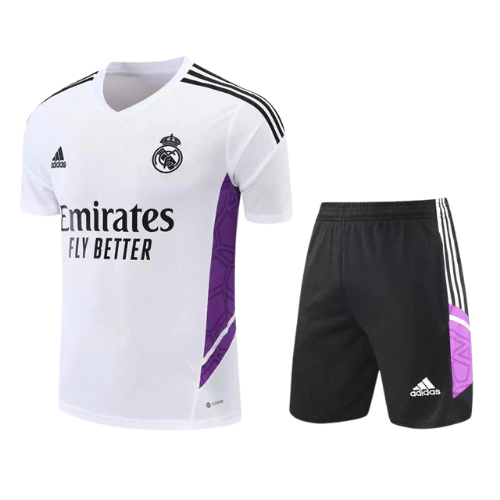 KIT MAILLOT DE ENTRENAMIENTO MORADO BLANCO + PANTALÓN CORTO REAL MADRID 2022/23