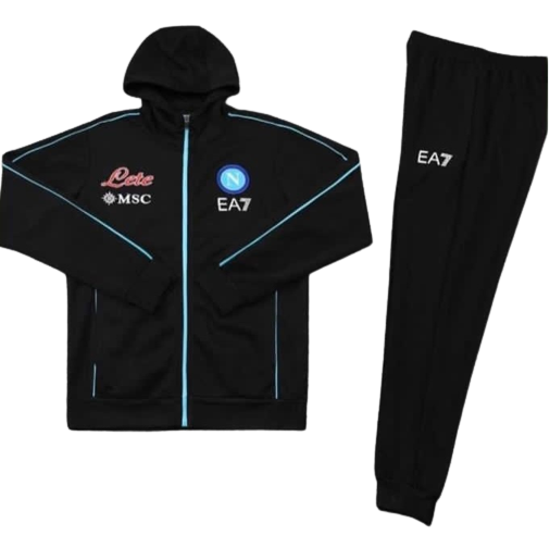 KIT CHAQUETA CON CREMALLERA Y CAPUCHA + CHÁNDAL NAPOLI X EA7 NEGRO 2021/22